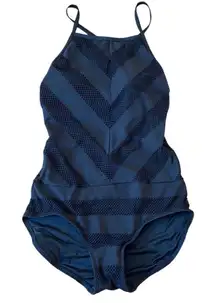 Calvin Klein black mesh high neck cross back one piece suit 8