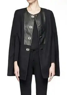 Sandro Leather Insert Wool Blend Black Cape Turnlock Silver Hardware Cloak Luxe