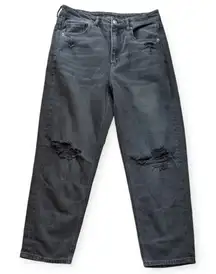 American Eagle Mom Straight Leg Denim Jeans Gray Distressed 6 Short