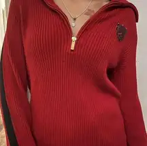 Chaps Ribbed Knit 1/4 Zip red Sweater black Stripes Cotton Size X-Large Women’s