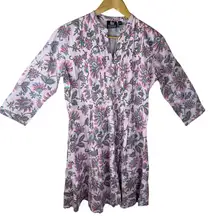 Madison Mathews Size Small Cotton 3/4 Sleeve Floral Pink Dress‎ Cottagecore