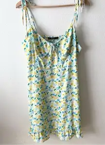 Hesperus 1X Womens Plus Flower Print Slip Dress Y2K 90s Feminine Yellow Blue