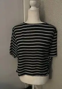 Fab'rik Black and White Sheer Striped Top Size S Nautical Costal Summer Beach