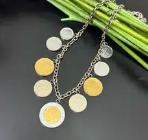 MILOR Italy 925 Sterling Silver Genuine Italian Lire Coin Charm 20” Necklace 57g