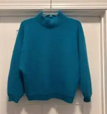 Vintage Women's Medium Teal Blue Angora Rabbit Hair Lambswool Mock Neck Sweater