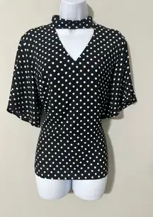 Lea & Viola ANTHROPOLOGIE Polka Dot Choker Neck V Neck Dolman Sleeve Top SIZE L