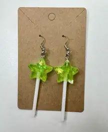 Handmade Green star lollipop wand earrings