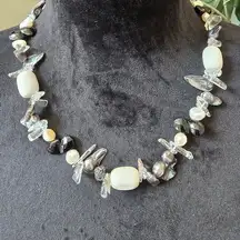 Vintage Women's Fashion Baroque Pearl & Swarovski Pearl Necklace with Lobster