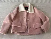 In See Pink and White Teddy Sherpa Jacket with Leather Accents