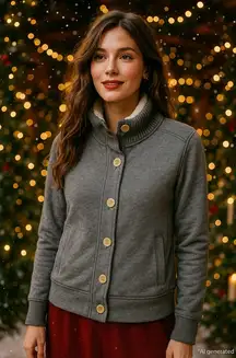 Aerie Womens Jacket Size XL‎ Gray Sherpa Lined Button Front Fleece Cozy Winter