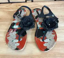 Attention Black Floral Sandals Size 8