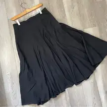 Linen Midi Skirt bias cut a-line womens Black size 6 minimalist classic natural