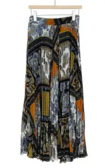 H&M Patchwork Print Pleated Maxi Skirt Size Small Blue, Orange, Yellow