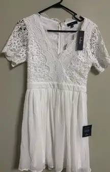 Lulus Angel in Disguise White Lace Fit Flare Dress Short Sleeve Size Medium New