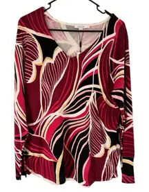 NWT Chicos Layton Leaf V Neck Pullover Sweater Berry Compote Women’s Size Large