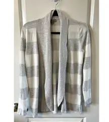 Evolution by Cyrus Cardigan Striped Sweater Womens S Open Front Gray/White Soft