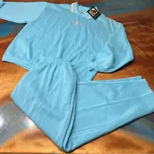 VTG NOS Jaclyn Smith Light Blue collared embroidered Sweatshirt Pants Set XL
