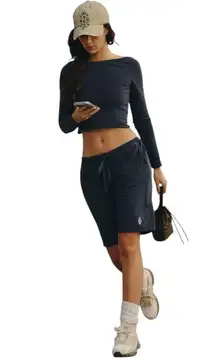 NWT Free People FP‎ Movement Navy Blue Hot Shot Easy Set  Crop Top / Shorts XS