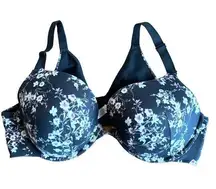 CACIQUE Black Boost Plunge Floral Patterned Bra Size 44 D