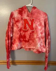 University of Nebraska Hoodie Sweatshirt Tie Dye Red White Womens Medium