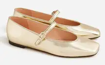 J. Crew Anya Mary Jane Gold Flats Metallic Size 9.5 BT900 Holiday Festive Party