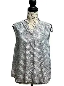 Joie Finnegan Women Silk Button Front sleeveless Blouse Floral Mosaic Print L