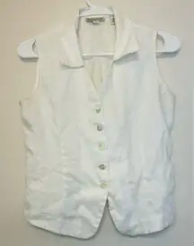 Vintage Ann Taylor Women's White Linen Sleeveless Shell Button Down Vest Size 8