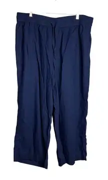 Cynthia Rowley Linen Blend Wide Leg Crop Pants Pull On Plus‎ Size 2X Navy Blue