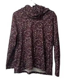 LL Bean Shirt Women Size L-PET Purple Splatter Cotton Turtleneck‎ Classic Modern