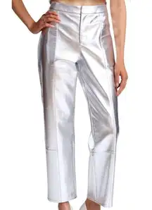 Avec Les Filles Faux Leather High Waist Crop Wide Leg Pants - Metallic Silver