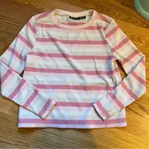 Something Navy pink cream and beige striped sweater size small