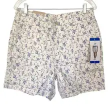 NEW JACHS GIRLFRIEND Stretch Satin Chino Shorts Size Large Floral White 5"