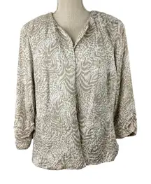 Coldwater Creek Jacquard Animal Print Blazer Womens PL Beige‎ Open Front Ruched