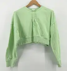 OFFLINE by Aerie Cropped Sweatshirt Snap Pullover Top Thumb Hole Medium Lime‎