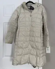 The North Face Beige Cream Long Down 550 Puffer Jacket (Flaws)