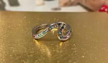 Size 6 Sterling Silver Wave Ring With Colorful Jewels