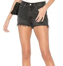 Levi’s 501 Distressed Black Denim Shorts Women’s Size 28 Button Fly Cutoff Rigid
