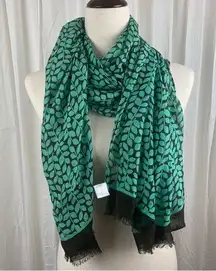 Vera Bradley 100% Rayon Green‎ Brown Leaf Shower Vines Pattern Rectangular Scarf