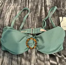 Teal Ribbed Bikini Top with Tortoise Ring Size 36C by shade shore