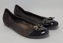 AGL Attilio Giusti Leombruni Brown Suede Patent Leather Slip On Ballet Flats 40