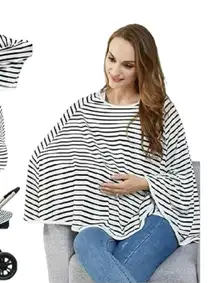 Kefee Kol Nursing Poncho‎ Cover Up Black White Stripes