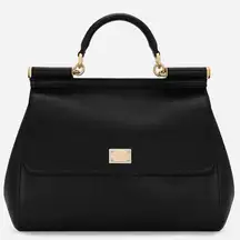 Dolce & Gabbana Maxi Sicily large Dauphine Calfskin Flap Shoulder Handbag Black
