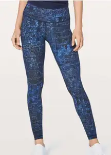 Lululemon Womens City Lights‎ Wunder Under High Rise Tight Leggings Blue Black 2