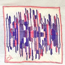 Cartier Pink Purple Ivory Geometric Skyline Cityscape Spellout Silk Square Scarf