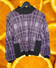 Nine West Purple and Black Plaid‎ Mock Turtleneck Sweater Size Medium
