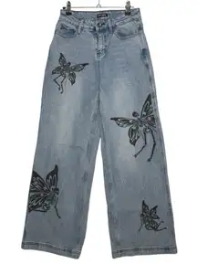 Hot Topic Sweet Society Skeleton Fairy Jeans Baggy Wide Leg Whimsy Goth Size 1