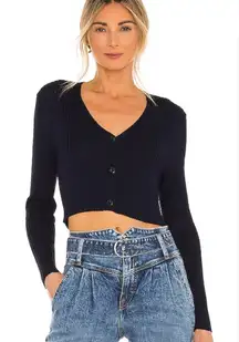 Bardot‎ cropped cardigan in French navy ribbed knit