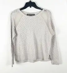 FRENCH CONNECTION Off White Wool Blend Mesh Sleeves Textured Sweater, Size Small