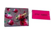 Betsey Johnson Greige XOLANA Flap Wallet Tri-Fold Card Pink Multi Color NWT
