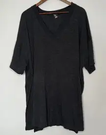 We The Free Oversized Dolman V-Neck Tunic Top Gray Size Medium Short Sleeve